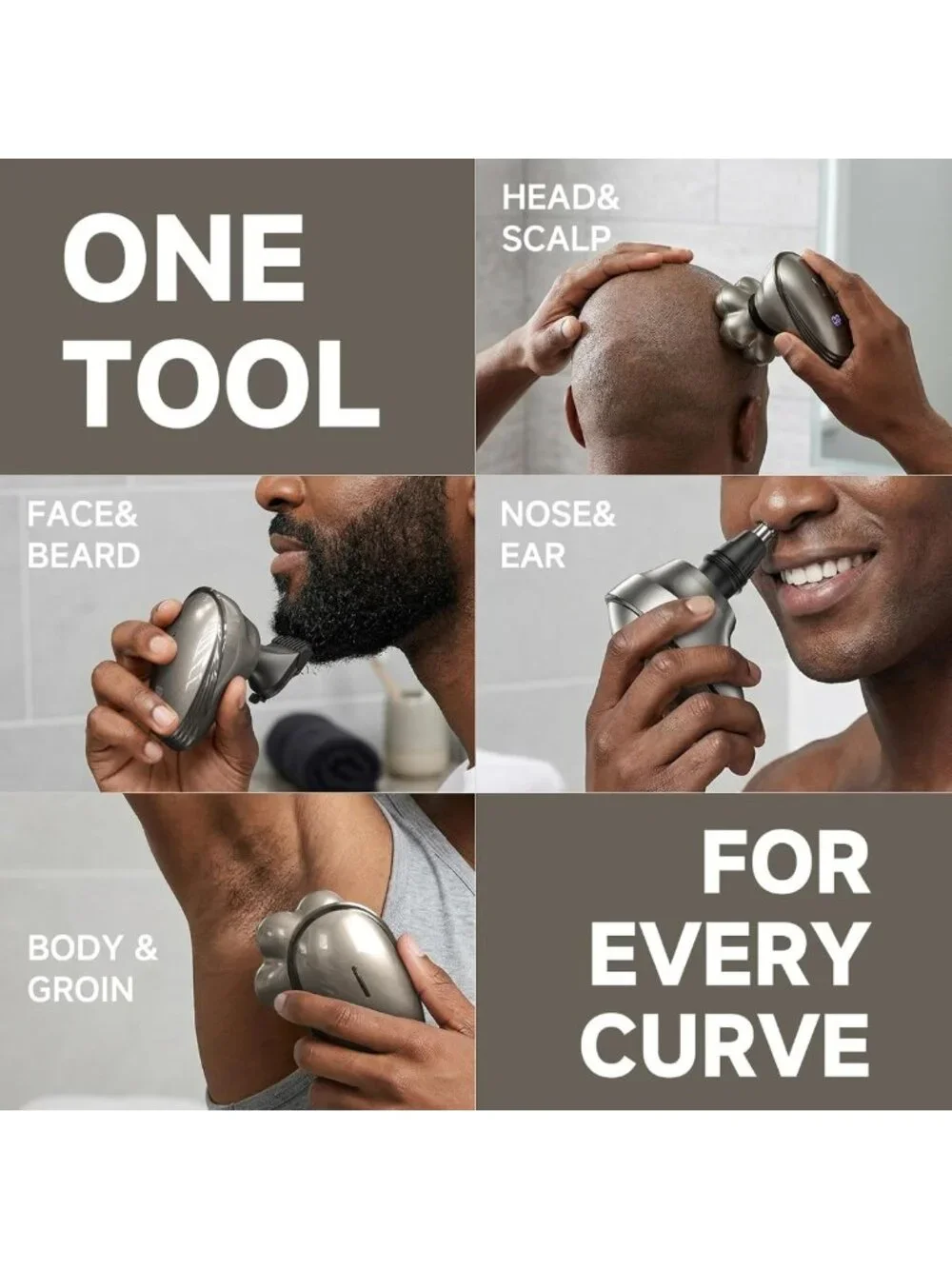 7D Waterproof Electric Head Shaver for Men - 5-in-1 Grooming Kit, Bald Care